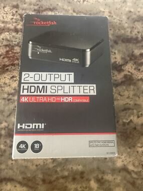 Rocketfish 2 Output HDMI Splitter 4K Ultra HD Hub Port HDR Compat Black Open Box